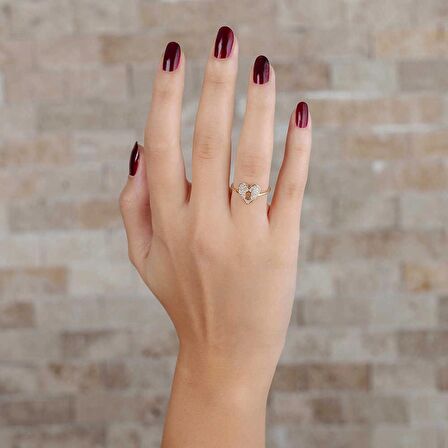 Zirkon Taşlı Kalbimin Kilidi Tasarım Gold Renk 925 Ayar Gümüş Kadın Yüzük