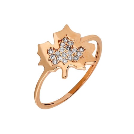 Zirkon Taşlı Çınar Yaprağı Tasarım Rose Renk 925 Ayar Gümüş Kadın Yüzük