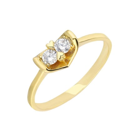 Zirkon Taşlı "V" Tasarım Gold Renk 925 Ayar Gümüş Kadın Yüzük