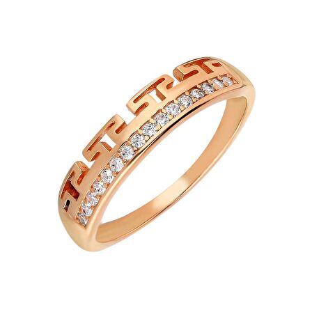 Zirkon Taşlı "T" Tasarım Rose Renk 925 Ayar Gümüş Kadın Yüzük