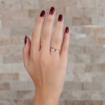 Zirkon Taşlı "T" Tasarım Rose Renk 925 Ayar Gümüş Kadın Yüzük