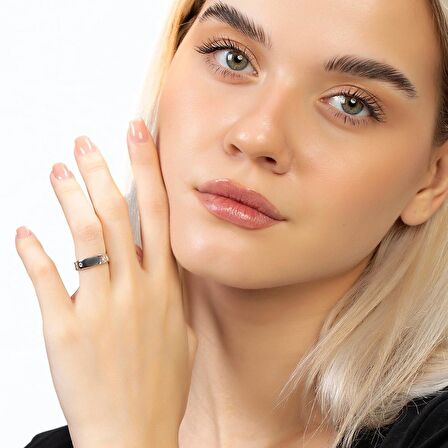 Zincir Tasarım Silver Renk Free Size Kişiye Özel İsim/Harf Yazılı 925 Ayar Gümüş Kadın Tektaş Yüzük