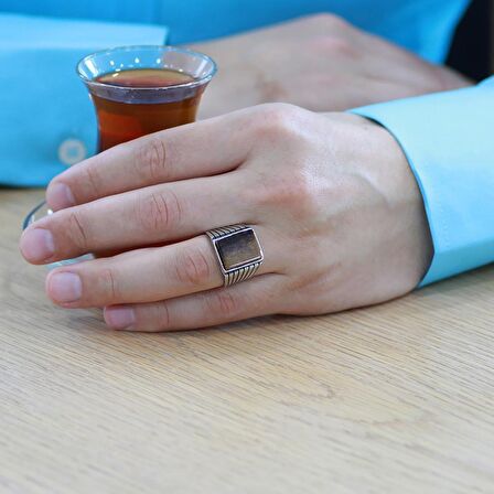 Kaplangözü Taşlı Elegance Tasarım 925 Ayar Gümüş Erkek Yüzük