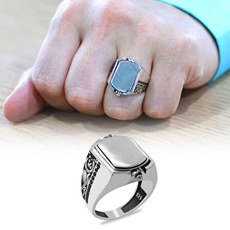 Oniks Taşlı Siyah Zirkon Taşlı Mıhlamalı Çift Taraflı Kişiye Özel İsim Harf Yazılı 925 Ayar Gümüş Erkek Yüzük