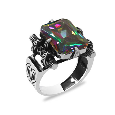 Baget Kesim Mistik Topaz Taşlı 925 Ayar Gümüş Erkek Yüzük