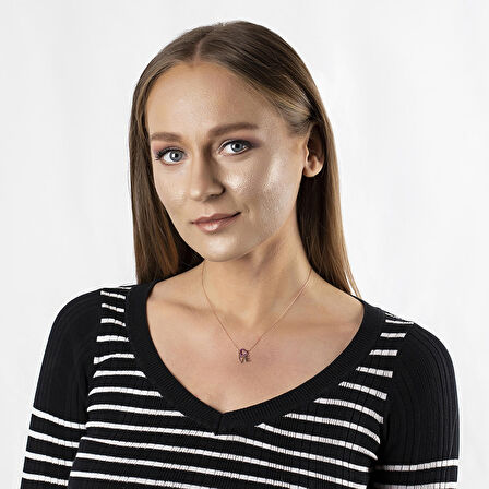 Pembe Zirkon Taşlı Love-Kalp Tasarım 925 Ayar Gümüş Kadın Kolye