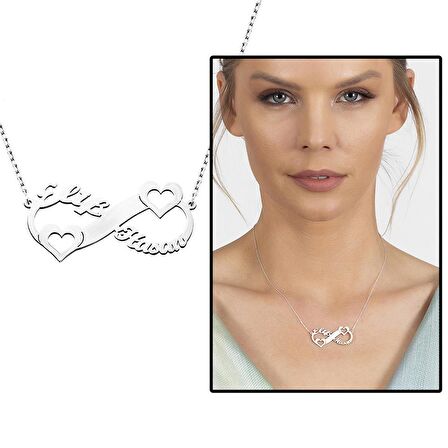 Kişiye Özel İsim/Tarih Yazılı 925 Ayar Gümüş Sonsuzluk-Kalp Kolye