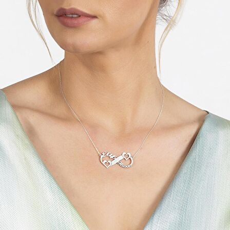 Kişiye Özel İsim/Tarih Yazılı 925 Ayar Gümüş Sonsuzluk-Kalp Kolye