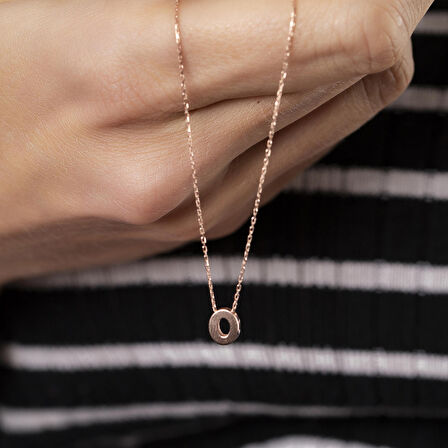 3D Tasarım Rose Renk 925 Ayar Gümüş " O " Harf Kolye