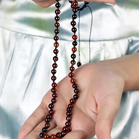 Makrome Örgülü Kırmızı Akik Doğaltaş Kadın Kolye