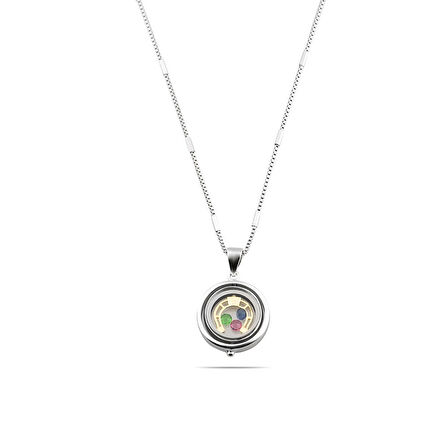 Multicolor Zirkon Taşlı Oval Tasarım At Nalı Detaylı 925 Ayar Gümüş Kadın Şans Kolyesi