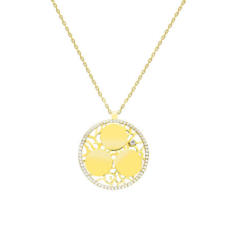 Zirkon Taşlı Gold Renk Kişiye Özel Üç İsim/Harf Yazılı 925 Ayar Gümüş Kadın Kolye