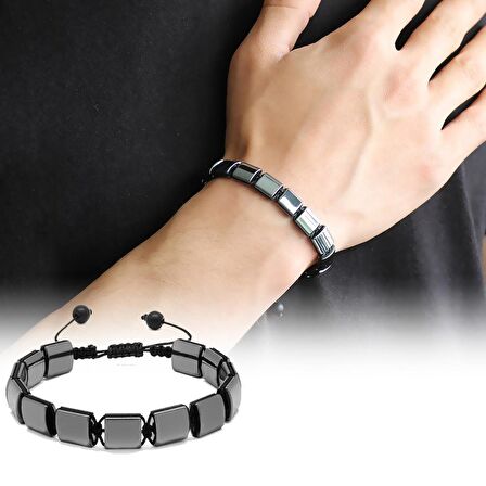 Makrome Örgü Hematit Doğaltaş Bileklik