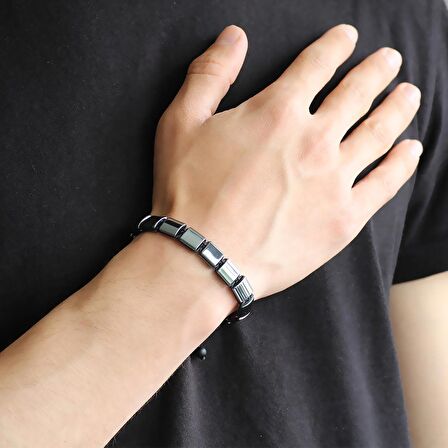 Makrome Örgü Hematit Doğaltaş Bileklik