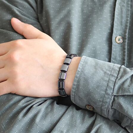 Makrome Örgü Hematit Doğaltaş Bileklik