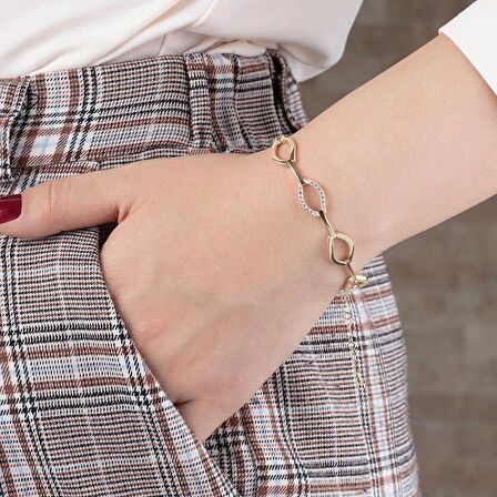 Zirkon Taşlı 6'lı Marina Model Gold Renk 925 Ayar Gümüş Kadın Bileklik