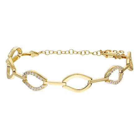 Zirkon Taşlı 6'lı Marina Model Gold Renk 925 Ayar Gümüş Kadın Bileklik