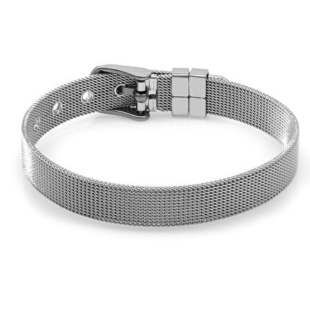 Uzunluk Ayarlı Silver Renk Çelik Erkek Hasır Bileklik