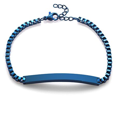 Çelik Zincirli Lacivert Renk Kişiye Özel İsim Yazılı Kadın Bileklik