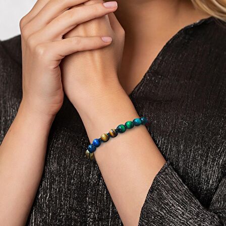 Makrome Örgülü Küre Kesim Çoklu Kaplangözü Doğaltaş Kombinli Kadın Enerji Bilekliği