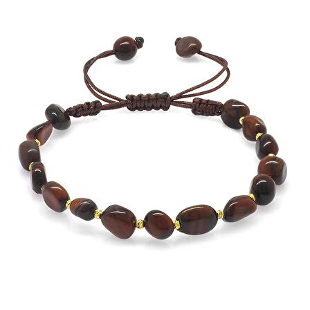 Makrome Örgülü Naturel Kesim Koyu Renk Kaplangözü Doğaltaş Kadın Bileklik