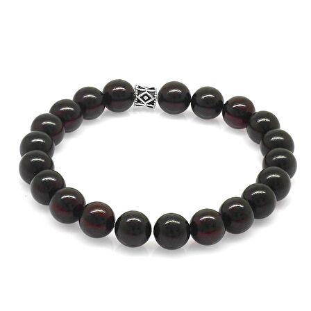 Küre Kesim Koyu Kırmızı Doğal Damla Kehribar Kadın Bileklik