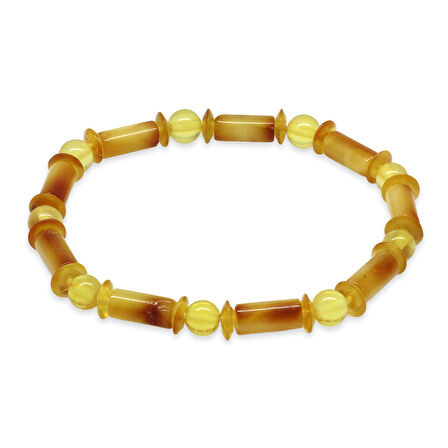 Bal-Sarı Renkli Silindir Kesim Doğal Damla Kehribar Kadın Bileklik