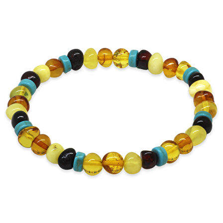 Multicolor Renk Firuze Doğaltaş Süslemeli Natural Form Doğal Damla Kehribar Erkek Bileklik