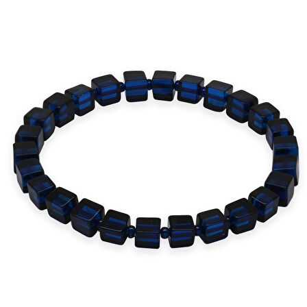 Lacivert Renk Küp Kesim Doğal Damla Kehribar Kadın Bileklik