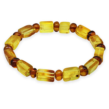 Sarı-Soft Kırmızı Silindir Kesim Doğal Damla Kehribar Kadın Bileklik