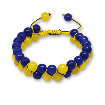 Çift Sıra Makrome Örgülü Küre Kesim Sarı Lacivert Jade Doğaltaş Erkek Taraftar Bileklik