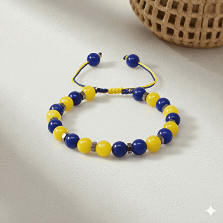 Makrome Örgülü Küre Kesim Sarı Lacivert Jade Hematit Doğaltaş Erkek Taraftar Bileklik