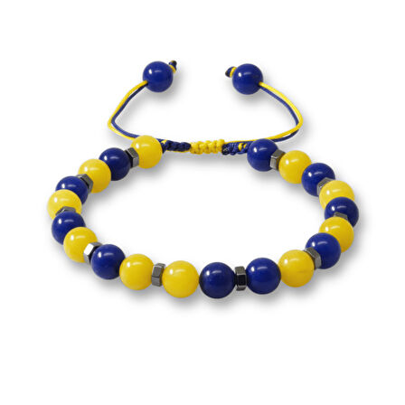 Makrome Örgülü Küre Kesim Sarı Lacivert Jade Hematit Doğaltaş Erkek Taraftar Bileklik