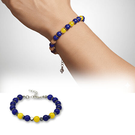 Gümüş Renk Metal Zincirli Küre Kesim Sarı Lacivert Jade Hematit Doğaltaş Erkek Taraftar Bileklik