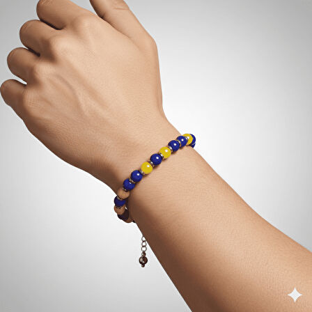 Gümüş Renk Metal Zincirli Küre Kesim Sarı Lacivert Jade Hematit Doğaltaş Erkek Taraftar Bileklik