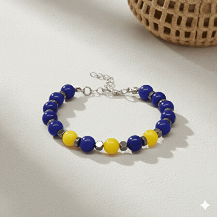 Gümüş Renk Metal Zincirli Küre Kesim Sarı Lacivert Jade Hematit Doğaltaş Erkek Taraftar Bileklik