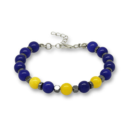 Gümüş Renk Metal Zincirli Küre Kesim Sarı Lacivert Jade Hematit Doğaltaş Erkek Taraftar Bileklik