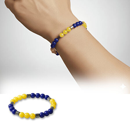 Küre Kesim Sarı Lacivert Jade Hematit Doğaltaş Erkek Taraftar Bileklik