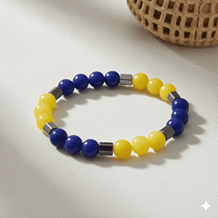 Küre Kesim Sarı Lacivert Jade Hematit Doğaltaş Erkek Taraftar Bileklik