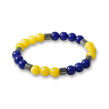 Küre Kesim Sarı Lacivert Jade Hematit Doğaltaş Erkek Taraftar Bileklik
