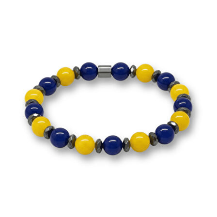 Küre Kesim Sarı Lacivert Jade Hematit Doğaltaş Erkek Taraftar Bileklik - M2