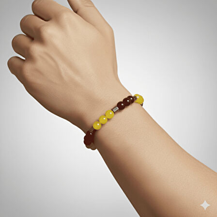 Küre Kesim Sarı Kırmızı Jade Akik Hematit Doğaltaş Erkek Taraftar Bileklik