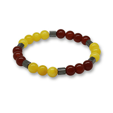 Küre Kesim Sarı Kırmızı Jade Akik Hematit Doğaltaş Erkek Taraftar Bileklik