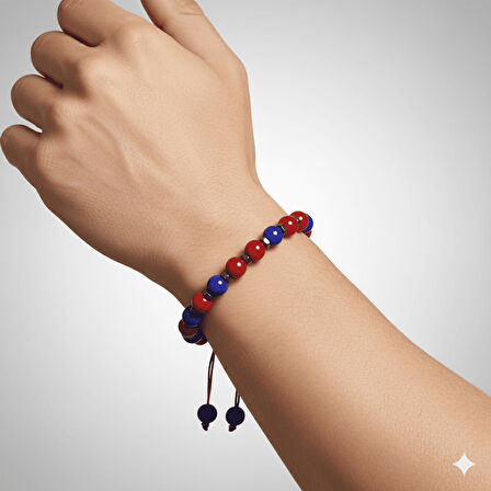 Makrome Örgülü Küre Kesim Bordo Mavi Jade Hematit Doğaltaş Erkek Taraftar Bileklik