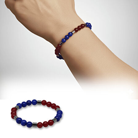Küre Kesim Bordo Mavi Jade Doğaltaş Erkek Taraftar Bileklik