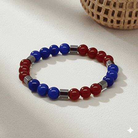 Küre Kesim Bordo Mavi Jade Doğaltaş Erkek Taraftar Bileklik