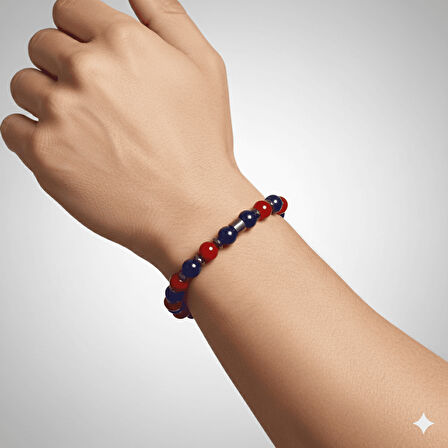 Küre Kesim Bordo Mavi Jade Doğaltaş Erkek Taraftar Bileklik - M2