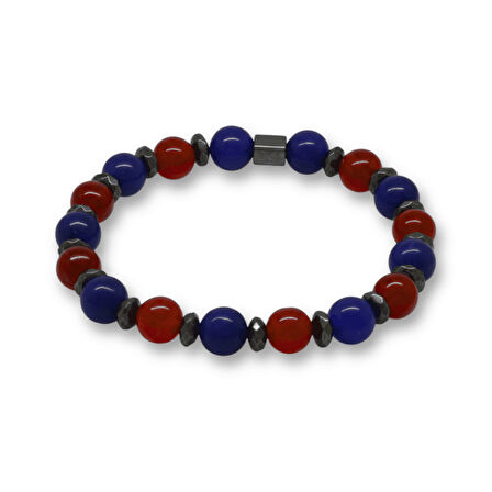 Küre Kesim Bordo Mavi Jade Doğaltaş Erkek Taraftar Bileklik - M2