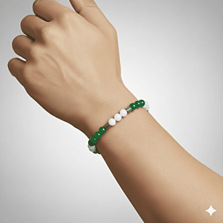 Küre Kesim Yeşil Beyaz Jade Hematit Doğaltaş Erkek Taraftar Bileklik