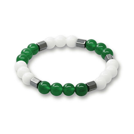 Küre Kesim Yeşil Beyaz Jade Hematit Doğaltaş Erkek Taraftar Bileklik